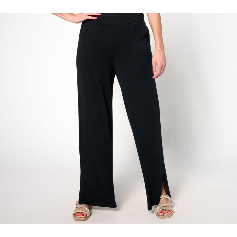 Denim & Co. Women's Pants Sz 3XL Tall  Beach Jersey Wide Leg Pant Black A637298